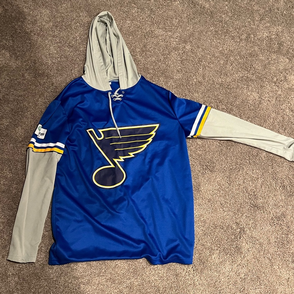 Blue and Gray Light Hooded Hockey Jersey - St. Louis Blues, Medium